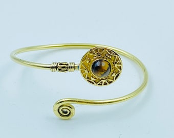 Brazalete Tiger Eys, Latón, Brazalete ajustable Tiger Eye, Pulsera de energía, Regalo, Joyería de plata, Piedra de nacimiento, Brazalete de piedra ojo de tigre