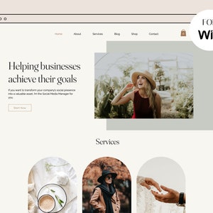 Wix Website Template – Wix theme for Social Media Manager, coach or blogger  – Modern Website Design, Aesthetic and Boho Design