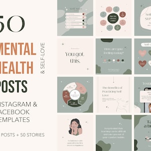 50 Mental Health Instagram Templates, Self-love Canva Templates, Self-care Social Media Posts, Inspirational Quotes, Positive Canva Posts