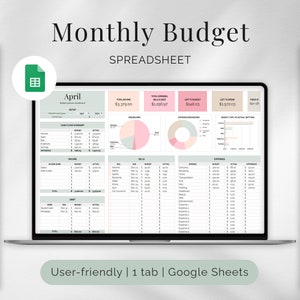 Maandelijkse budgetspreadsheet, Google Spreadsheets Budgetplanner, eenvoudige budgetsjabloon, financieel plannerblad, onkostentracker, budgettering op 1 tabblad