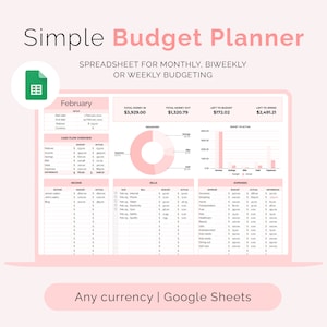 Cute Budget Planner for Google Sheets, Monthly Budget Template, Simple Personal Finance Spreadsheet for Beginners, Goal Tracker