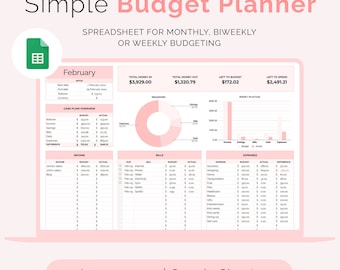 Cute Budget Planner for Google Sheets, Monthly Budget Template, Simple Personal Finance Spreadsheet for Beginners, Goal Tracker