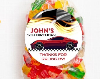 Racing Birthday Stickers, Race Car Birthday Party Favor Stickers, Party Favor Labels, Customized , 4 Sizes, Glossy Stickers, Two Fast