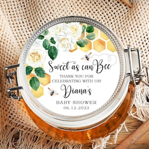 Personalized Bee Baby Shower Stickers, Floral Bee Baby Shower Stickers, Party Favor Labels, Sweet as can Bee , 4 Sizes, Glossy Stickers