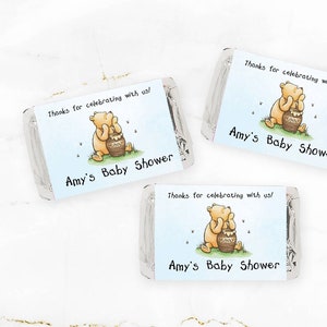 Classic Pooh Baby Shower Stickers, Pooh Party Favor Stickers, Pooh Baby Shower Mini Candy Bar Labels, Customized , Glossy Stickers