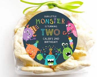 Monster Birthday Stickers, Monster Birthday Party Favor Stickers, Party Favor Labels, Customized , 4 Sizes, Glossy Stickers, Little Monster