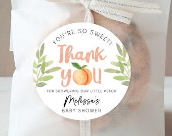 Personalized Peach Baby Shower Stickers, Peach Theme Baby Shower Stickers, Party Favor Labels, Customized , 4 Sizes, Printed Thank You Label