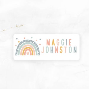 Personalized Name Labels, Boho Rainbow Name Stickers - Waterproof Dishwasher Safe Labels - Stickers for Kids for School - Rainbow
