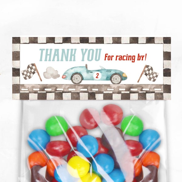 Racing Candy Favor Bag Topper, Instant Download, 2 Fast, Two Fast Racing Party Favor, Printable Bag Topper, Blue Race Car Birthday