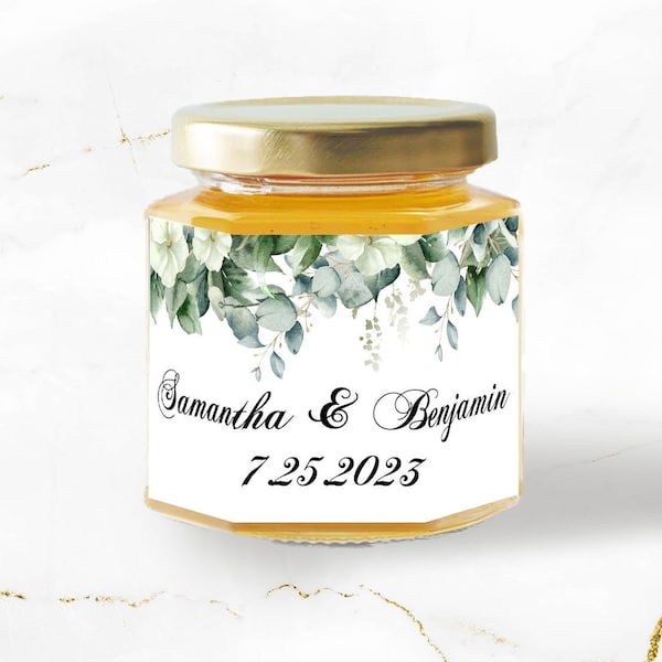 Elegant Eucalyptus Mini Honey Jar Stickers, Bridal Shower Honey Favor Stickers, Green Floral Shower Honey Jar Labels, Jars NOT INCLUDED