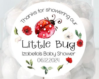 Personalized Ladybug Baby Shower Stickers, Ladybug Themed Baby Shower Stickers, Party Favor Labels, Bug Baby, 4 Sizes, Printed Stickers