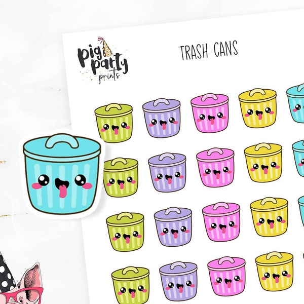 Kawaii Trash Cans Planner Stickers , Plan with Me Planner Stickers, Cute Planner Stickers, Bullet Journal Stickers, Day Designer Stickers