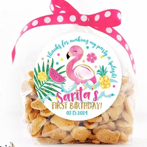 Flamingo Birthday Stickers, Tropical Birthday Party Favor Stickers, Flamingo Party Favor Labels, Customized , 4 Sizes, Printed Stickers