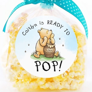 Personalized Classic Pooh Baby Shower Stickers, Ready to POP Baby Shower Stickers, Party Favor Labels, Customized , 4 Sizes, Printed Sticker