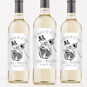 Personalized Til Death Do Us Part Wedding Wine Labels, Customized Wedding Wine Stickers, Halloween Wedding Wine Labels, Skeleton Bride