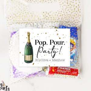 Customized Pop Pour Party Hangover Kit Stickers, Personalized Recovery Kit Stickers, New Years, Bachelorette, Hangover Kit Stickers
