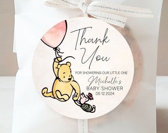 Classic Pooh Baby Shower Stickers, Pooh Party Favor Stickers, Pooh Baby Shower Favor Labels, Customized , 4 Sizes, Glossy Stickers
