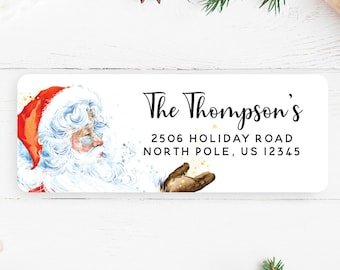 Personalized Christmas Santa Return Address Labels, Watercolor Santa Christmas Return Address Stickers, Customized Address Label, Customized