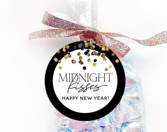 Midnight Kisses New Years Eve Tags, NYE Kisses Party Favor Tag, New Years Eve Party Favor, Instant Download, Printable