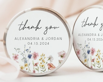 Wildflower Wedding Stickers, Customized Garden Wildflower Wedding Stickers, Whimsical Wedding Favor Labels, 4 sizes, Thank You Stickers