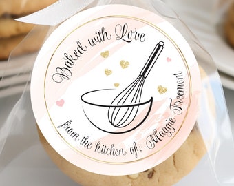 Adesivos "Feito com Amor", Adesivos "Da Cozinha de" (em inglês), Etiqueta para Biscoito Caseiro, Adesivos para Lembrancinhas de Padaria, Adesivos Personalizados para Confeitaria, Selo para Sacola de Doces