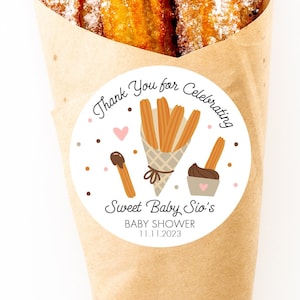 Personalizowane naklejki na baby shower Churro, słodkie naklejki na imprezę Churro, etykiety na upominki na imprezę, dostosowane, 4 rozmiary, drukowane, etykieta z podziękowaniami