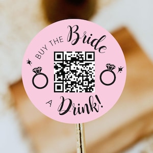 Adesivi per addio al nubilato "Offri un drink alla sposa", adesivo con codice QR Venmo personalizzato, adesivo QR, addio al nubilato, stampato, lucido, 4 dimensioni