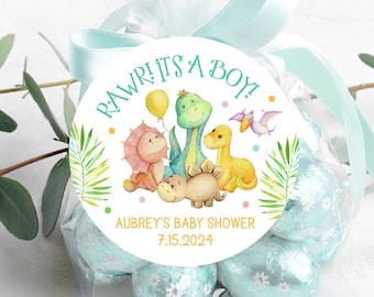 Dinosaur Baby Shower Stickers, Personalized Dinosaur Theme Baby Shower Stickers, Party Favor Labels, Customized , 4 Sizes, Printed Stickers