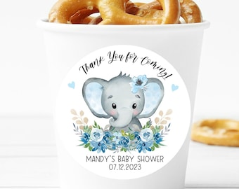 Personalized Blue Elephant Baby Shower Stickers, Elephant Baby Shower Stickers, Party Favor Labels, Customized , 4 Sizes, Glossy Stickers