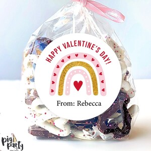 Rainbow Happy Valentine Stickers, Personalized Valentine Party Favor Stickers, Cute Rainbow Valentine Stickers, Customized