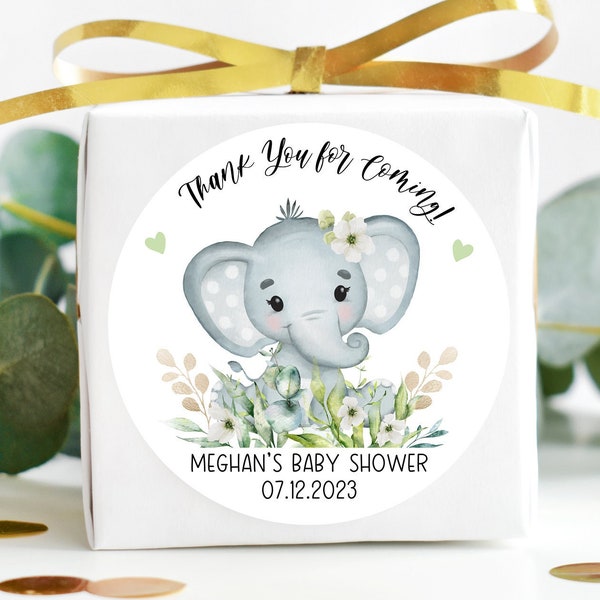 Personalized Green Elephant Baby Shower Stickers, Elephant Baby Shower Stickers, Party Favor Labels, Customized , 4 Sizes, Glossy Stickers