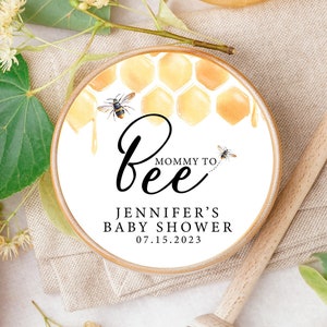 Personalized Mommy to Bee Baby Shower Stickers, Bee Baby Shower Stickers, Party Favor Labels, Mommy to Bee , 4 Sizes, Printed Stickers