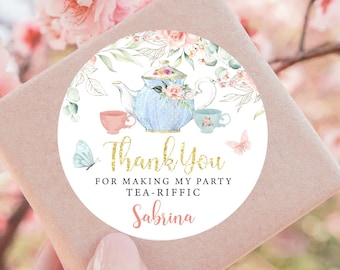 Personalized Tea Birthday Stickers, Tea Birthday Party Favor Stickers, Party Favor Labels, Customized , 4 Sizes, Glossy, Tea Party