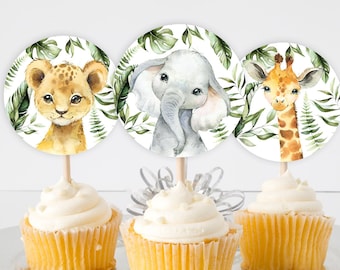 Safari Baby Shower Cupcake Toppers, Safari Party Favor Tags, INSTANT DOWNLOAD Safari Baby Shower Printable Tags, Cupcake Topper
