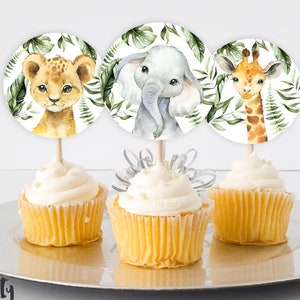 Safari Baby Shower Cupcake Toppers, Safari Party Favor Tags, INSTANT DOWNLOAD Safari Baby Shower Printable Tags, Cupcake Topper