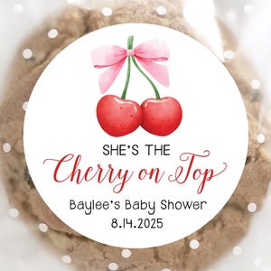 Personalized Cherry on Top Baby Shower Stickers, Coquette Cherry Baby Shower Stickers, Party Favor Labels, Cherry Party, 4 Sizes, Printed