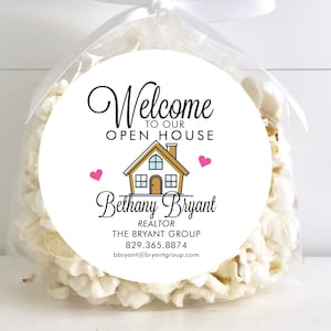 Personalized Real Estate Open House Favor Stickers, Realtor Branded Stickers, Party Favor Labels, Customized, 4 Sizes, Glossy Stickers