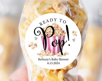 Personalized Ready to Pop Baby Shower Stickers, Baby Shower Favor Stickers, Party Favor Labels Printed Stickers, 4 Sizes, Popcorn Baby Favor
