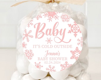Baby its Cold Outside Baby Shower Thank You Stickers, Pink Baby Shower Favor Label, 4 Sizes, Printed Stickers, Snow Baby Shower Labels