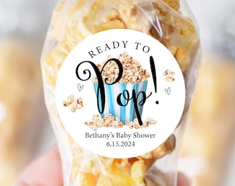 Personalized Ready to Pop Baby Shower Stickers, Baby Shower Favor Stickers, Party Favor Labels Printed Stickers, 4 Sizes, Popcorn Baby Favor