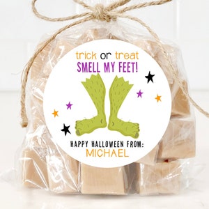 Smell My Feet Halloween-Aufkleber, personalisierte Halloween-Partybevorzugungsaufkleber, kundenspezifische Halloween-Aufkleber, Partybevorzugungs-Etikett, 4 Größen