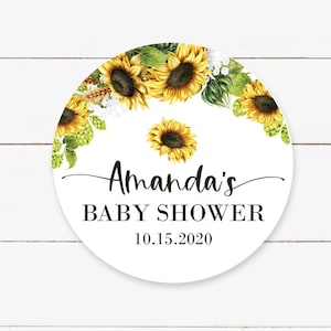 Personalized Sunflower Baby Shower Stickers, Sunflower Baby Shower Stickers, Party Favor Labels, Customized , 4 Sizes, Printed Stickers
