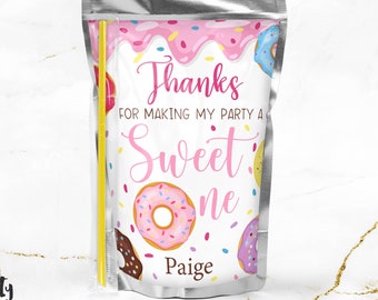 Sweet One Donut Party Personalized Juice Pouch Labels, Juice Label, Donut Birthday Party Customized Juice Labels, Sweet One Birthday