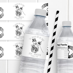 Death Do Us Part Wedding Water Bottle Labels, Til Death Do Us Part Skeleton Party Favor Labels, Halloween Wedding Water Labels, Waterproof
