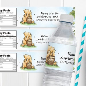 Classic Pooh Baby Shower Water Bottle Labels, Pooh Party Favor Labels, Pooh Baby Shower Water Labels, Waterproof