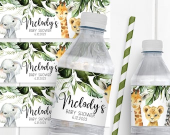 Safari Baby Shower Water Bottle Labels, Jungle Safari Baby Shower Party Favor Labels, safari Shower Water Labels, Waterproof, 5 per sheet