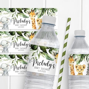 Safari Baby Shower Water Bottle Labels, Jungle Safari Baby Shower Party Favor Labels, safari Shower Water Labels, Waterproof, 5 per sheet