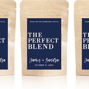 Les autocollants de pochette de café Perfect Blend, autocollants de faveur de café de mariage, faveurs de douche nuptiale de café, étiquettes personnalisées, sacs non inclus