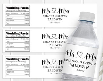 Mr Mrs Wedding Water Bottle Labels,Personalized Wedding Favor Labels, wedding Water Labels, Waterproof, 5 per sheet, printed, welcome bag