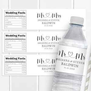 Mr Mrs Wedding Water Bottle Labels,Personalized Wedding Favor Labels, wedding Water Labels, Waterproof, 5 per sheet, printed, welcome bag